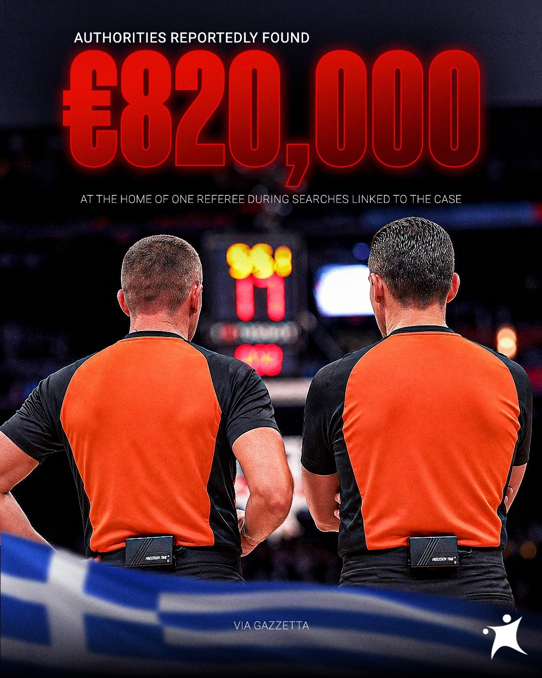欧媒:一名参与希腊篮协操纵比赛及非法赌球的裁判家中搜出82万欧 欧媒:一名参与希腊篮协操纵比赛及非法赌球的裁判家中搜出82万欧
